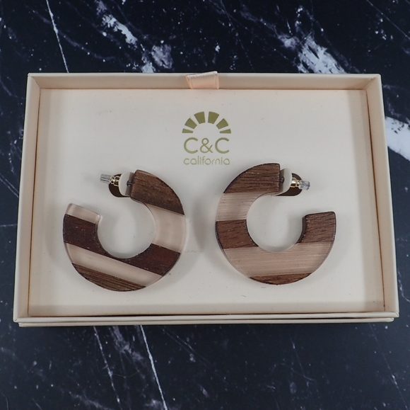 C&C California Jewelry - C&C California Wood/Acrylic Striped Earrings - NIB